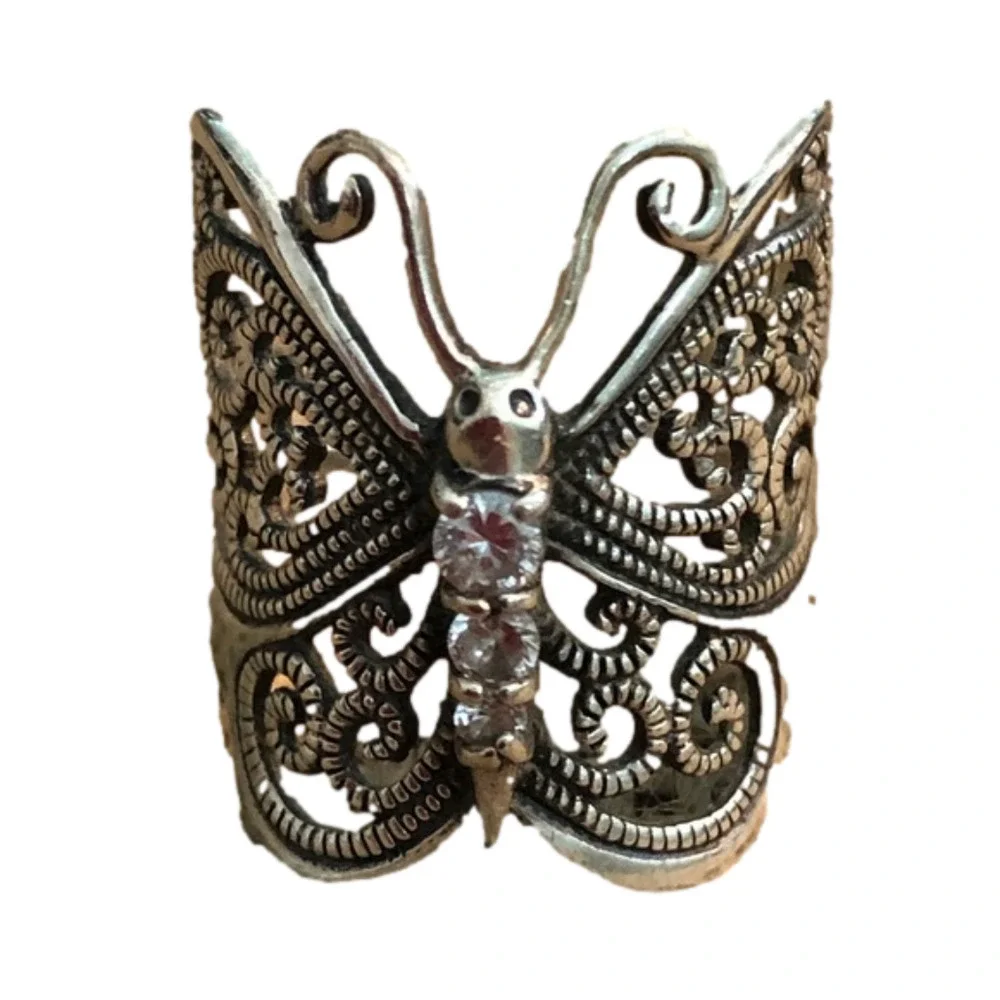 Sterling and Stone Butterfly Ring
